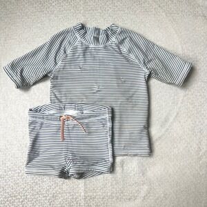 H&M Baby Rash Guard Swimsuit Set Striped Blue White Peach 1-2‎ Years